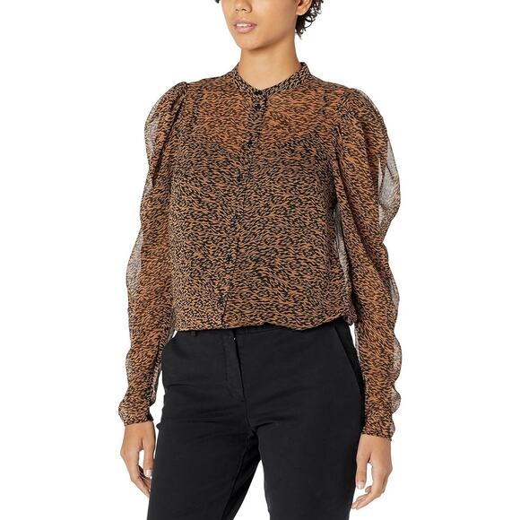 TED BAKER LONDON Ammbre Blouson Chiffon Blouse Womens 3 Brown Sheer Animal Print - Picture 1 of 13